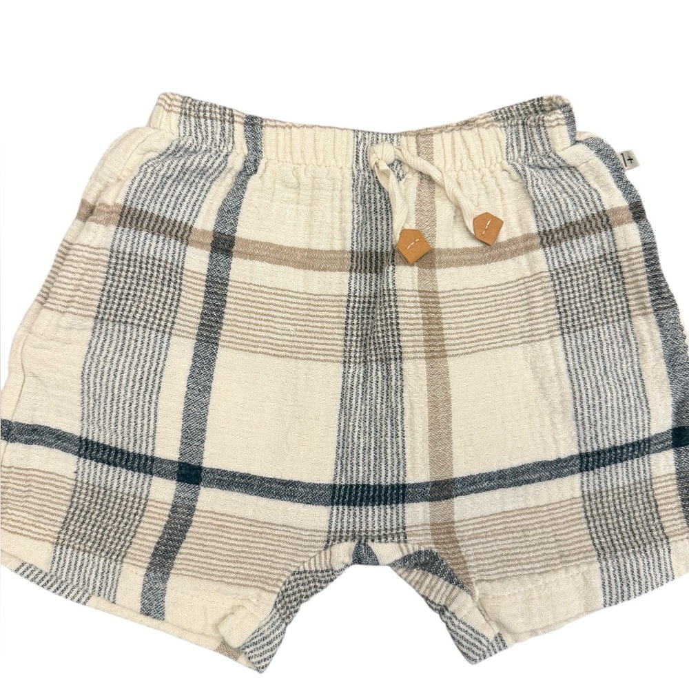 Kids Cream Plaid Drawstring Shorts